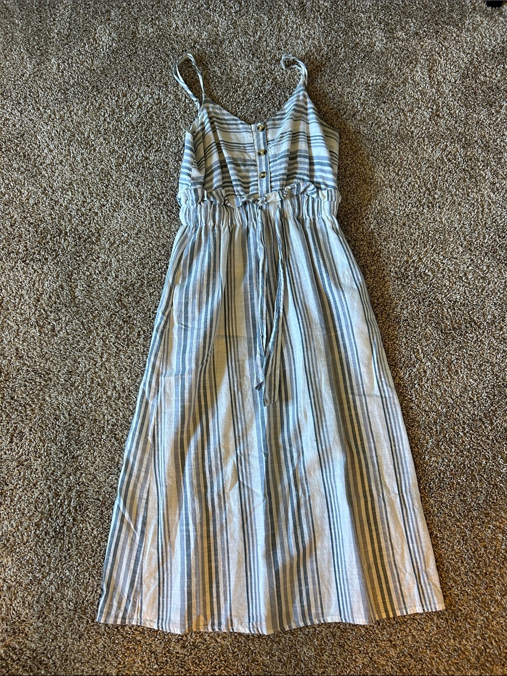 Women’s Blue and White Striped Sundress with Adjustable Straps